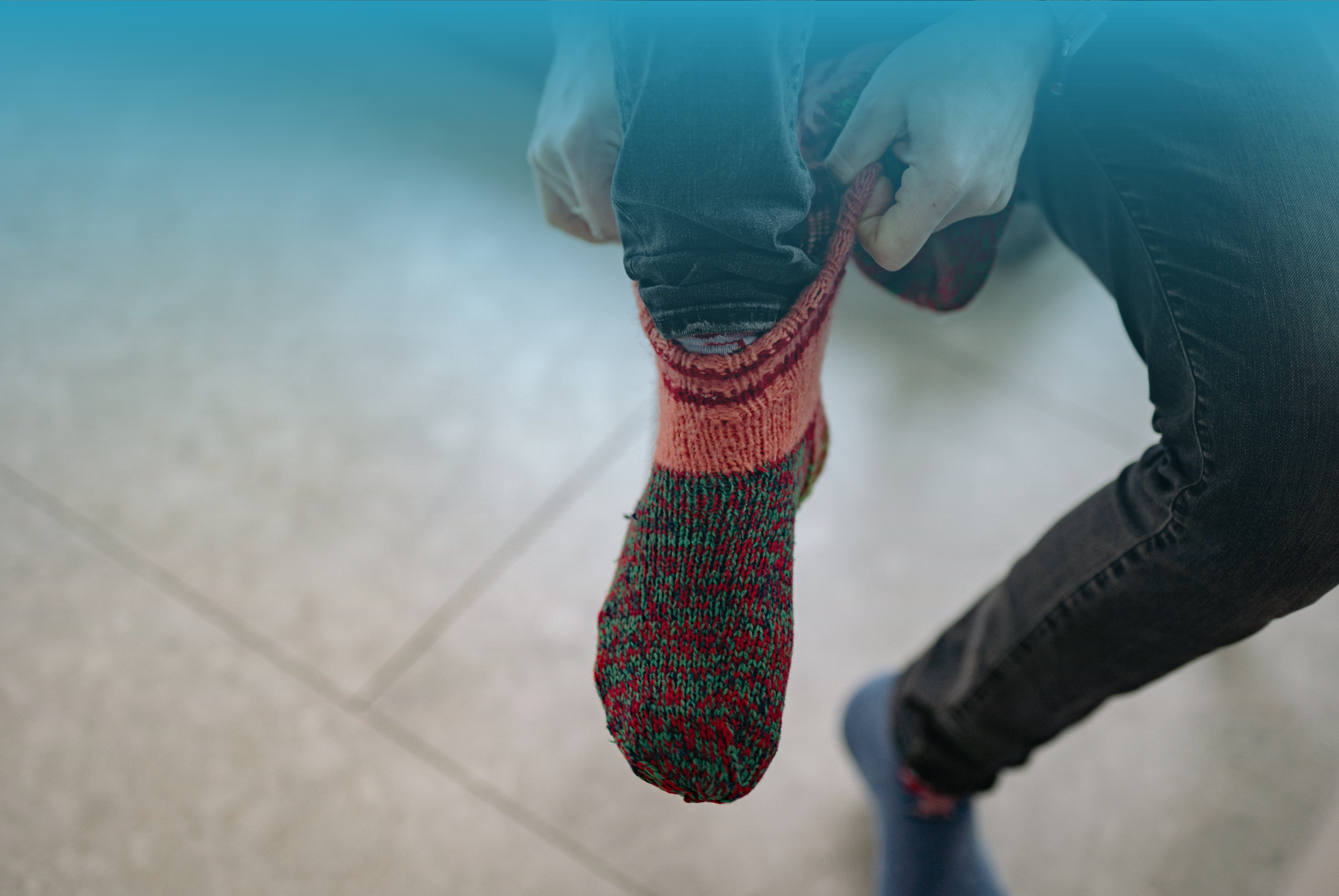 Man Wearing Warm Knit Socks