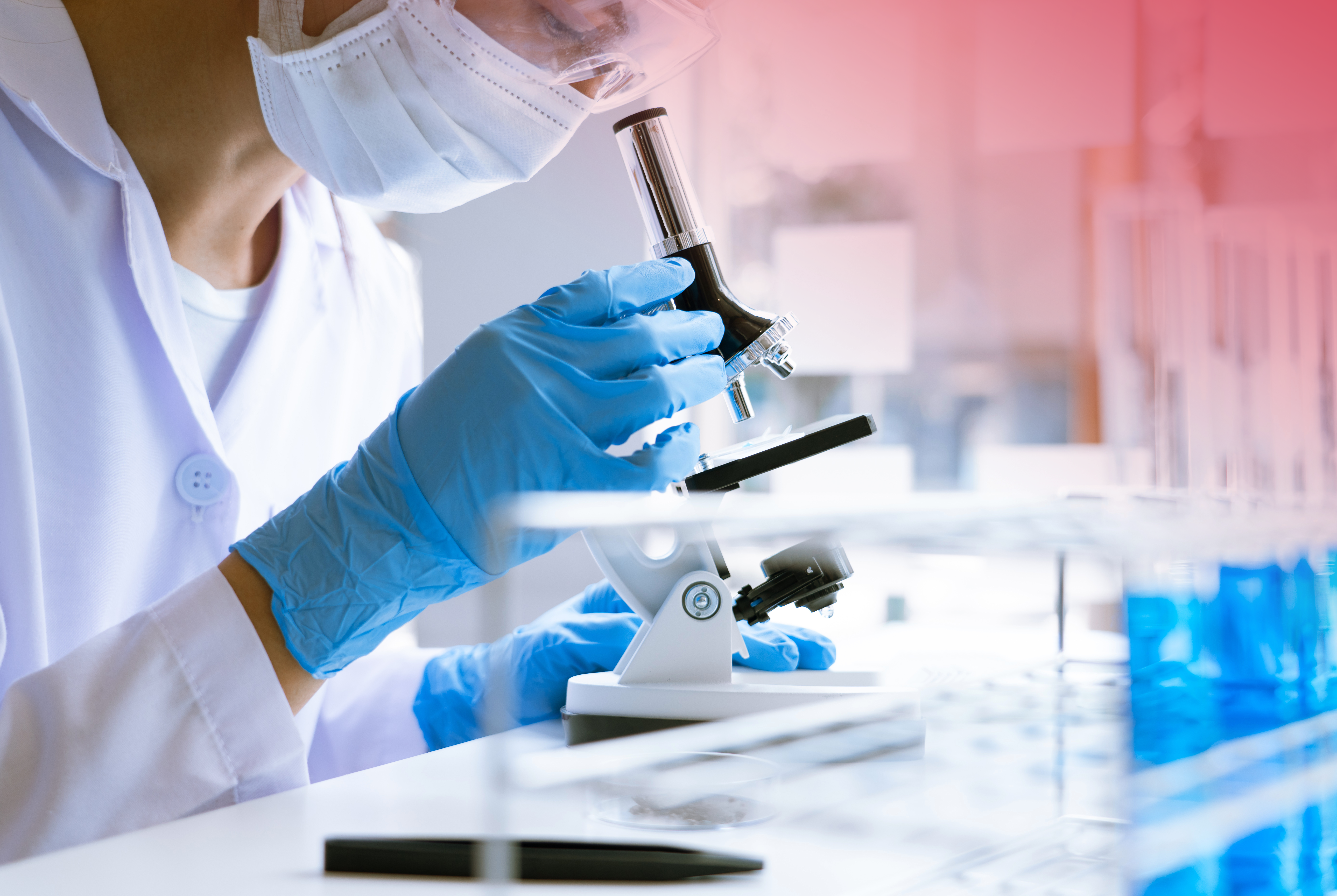 Medical Researcher Microscope Banner RED TR