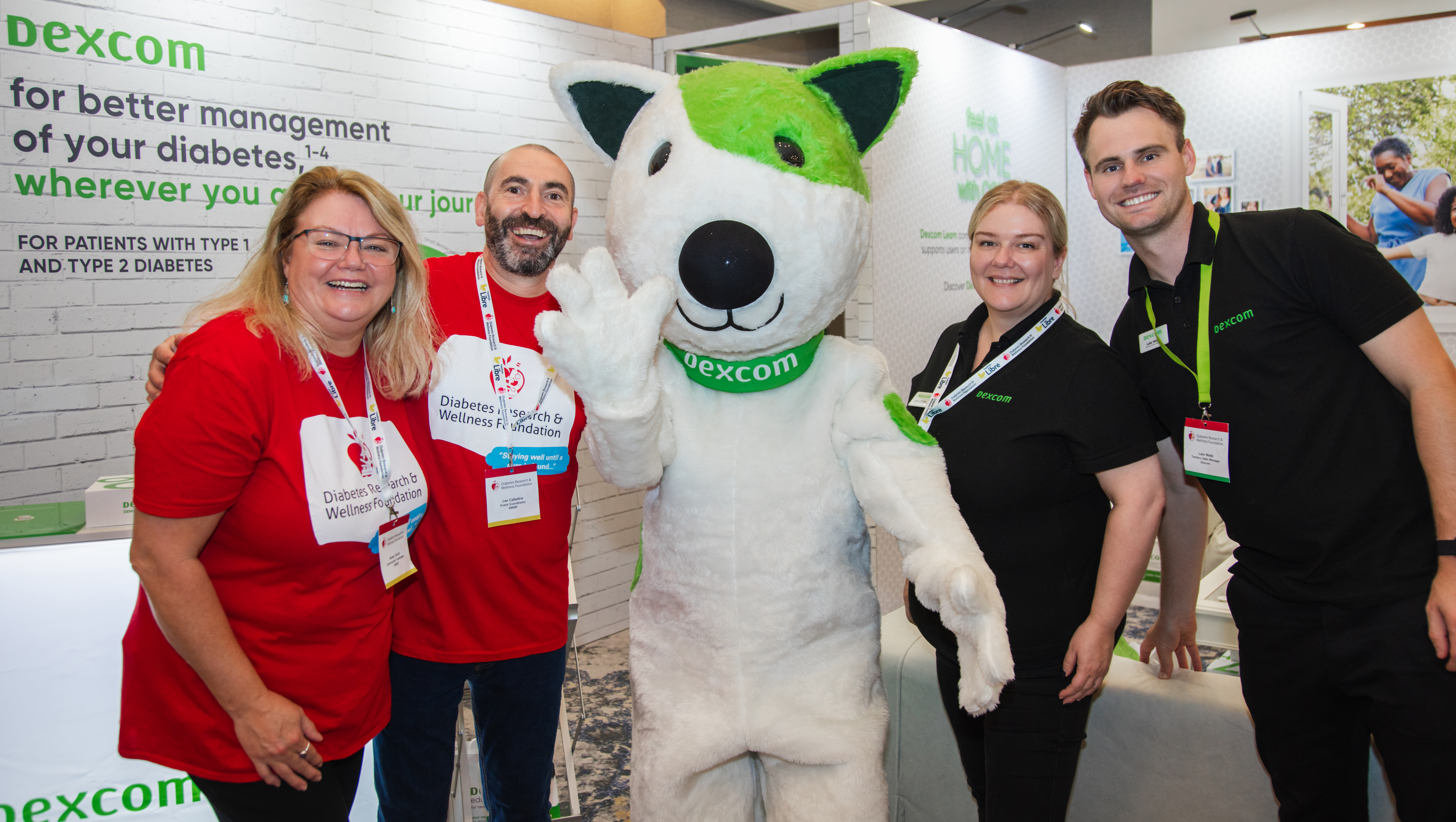 DRWF staff with Dexter the Dog, the mascot of Dexcom.