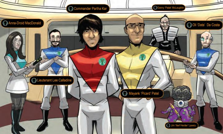 Artwork from the comic of professionals involved in diabetes care and community, as comic book characters. 